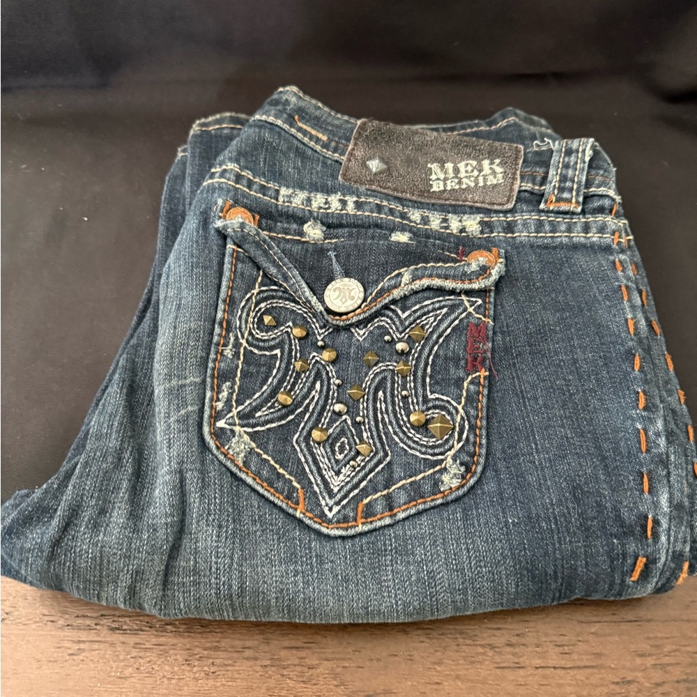 MEK Blue Boot Cut Jeans with Decorative Back